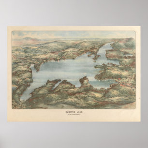 Poster Mapa pictórico do vintage do lago Sunapee (1905)