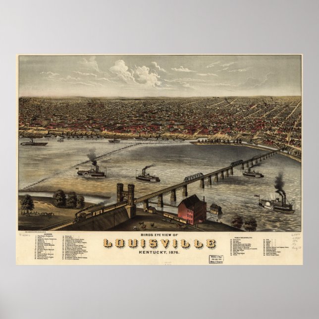 Poster Mapa Pictórico Vintage de Louisville (1876) (Frente)