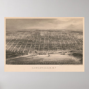 Poster Mapa Pictórico Vintage de Louisville KY (1860)
