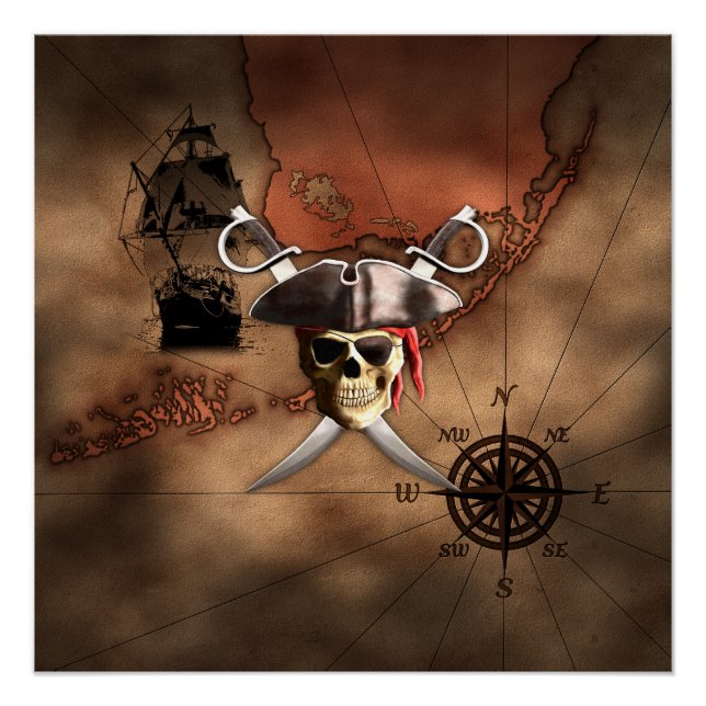 Pôster Mapa Pirata (Frente)