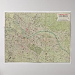Poster Mapa Plano Antigo de Dresden Alemanha de 1923