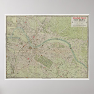 Poster Mapa Plano Antigo de Dresden Alemanha de 1923