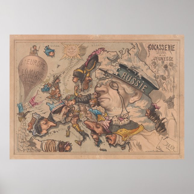 Poster Mapa Político da Antiga Europa (1867) (Frente)