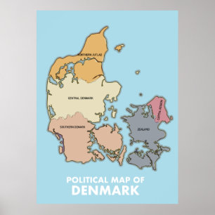 Poster Mapa político da Dinamarca