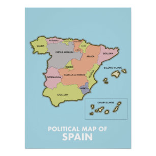 Pôster Mapa político da Espanha.