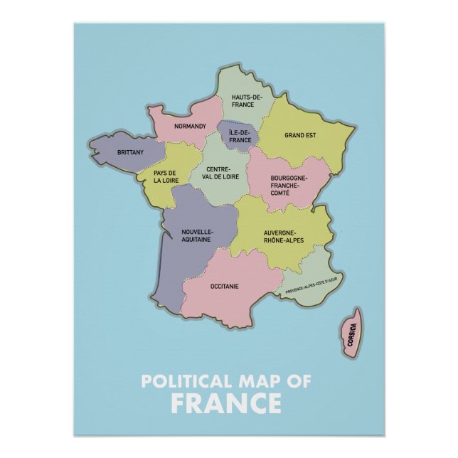 Pôster Mapa político da França (Frente)