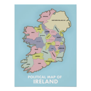Pôster Mapa Político Da Irlanda.