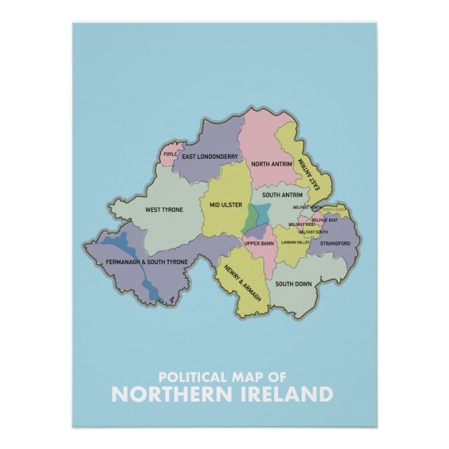 Pôster Mapa Político da Irlanda do Norte. (Frente)