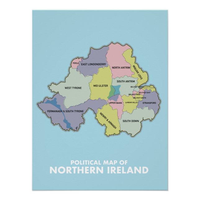 Pôster Mapa Político da Irlanda do Norte. (Frente)