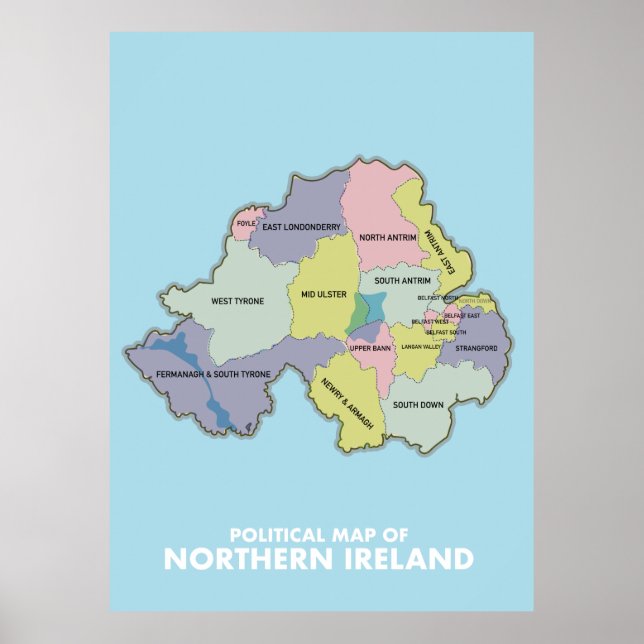 Poster Mapa político da Irlanda do Norte. (Frente)