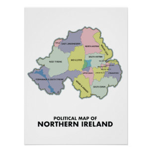 Pôster Mapa Político da Irlanda do Norte. Cartaz