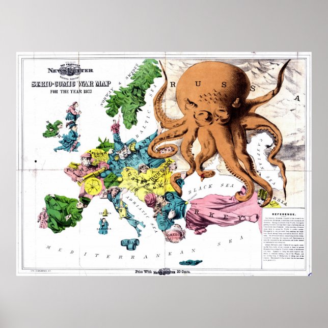 Poster Mapa político da Vintage da Europa (1877) (Frente)