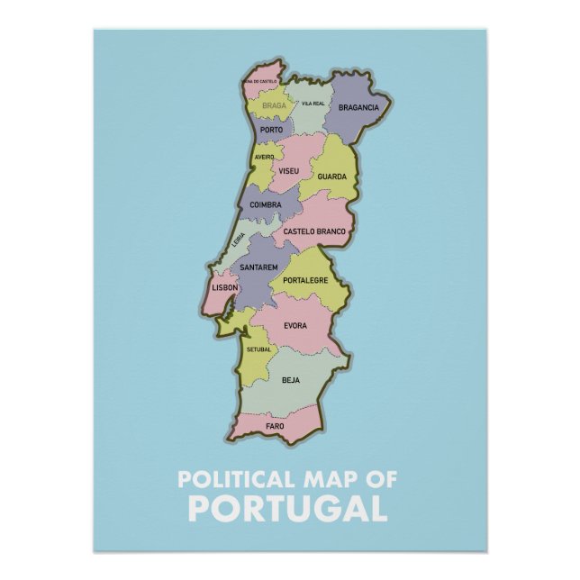 Pôster Mapa político de Portugal (Frente)
