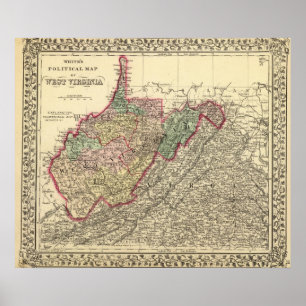 Pôster Mapa político de West Virginia