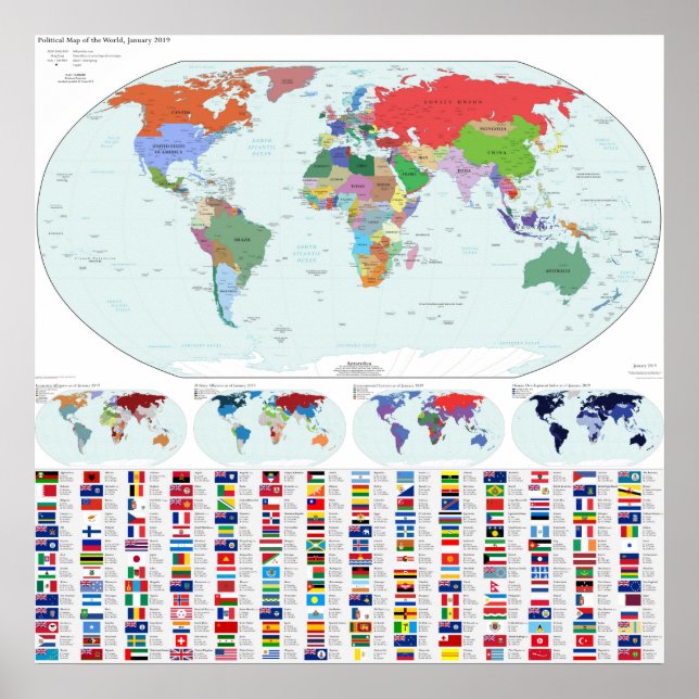 Poster Mapa Político do Mundo, 2019 (Nosso País Justo (Frente)
