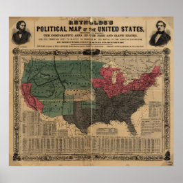 Pôster Mapa político dos Estados Unidos (1856)