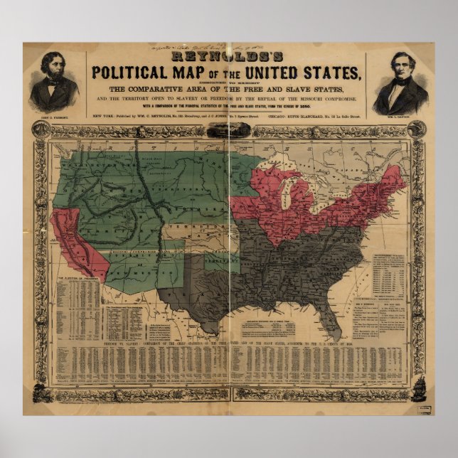 Pôster Mapa político dos Estados Unidos (1856) (Frente)