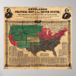 Poster Mapa Político dos Estados Unidos de Reynold em 185