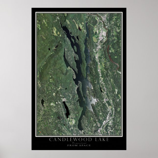 Pôster Mapa por Satélite Candlewood Lake Connecticut (Frente)
