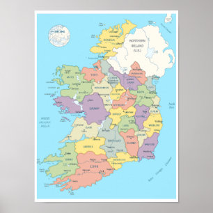 Poster Mapa pormenorizado da Irlanda