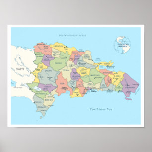 Poster Mapa pormenorizado da República Dominicana