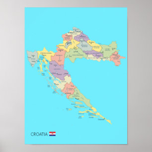 Poster Mapa pormenorizado das regiões da Croácia