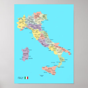 Poster Mapa pormenorizado das regiões italianas