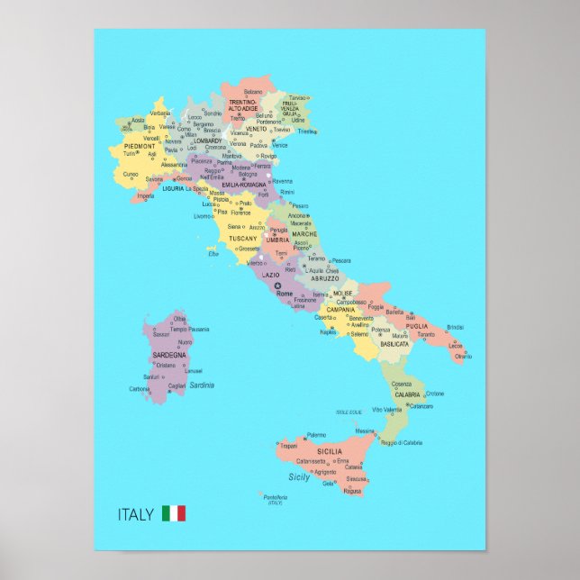Poster Mapa pormenorizado das regiões italianas (Frente)