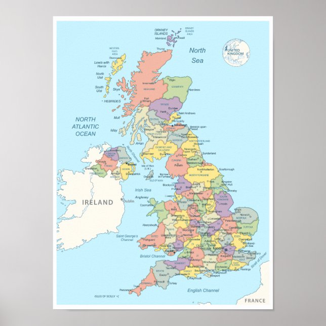 Poster Mapa pormenorizado do Reino Unido (Frente)