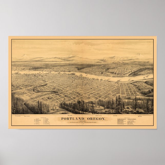 Pôster Mapa Portland OU Panorâmico DIGITALMENTE REMANESCE (Frente)