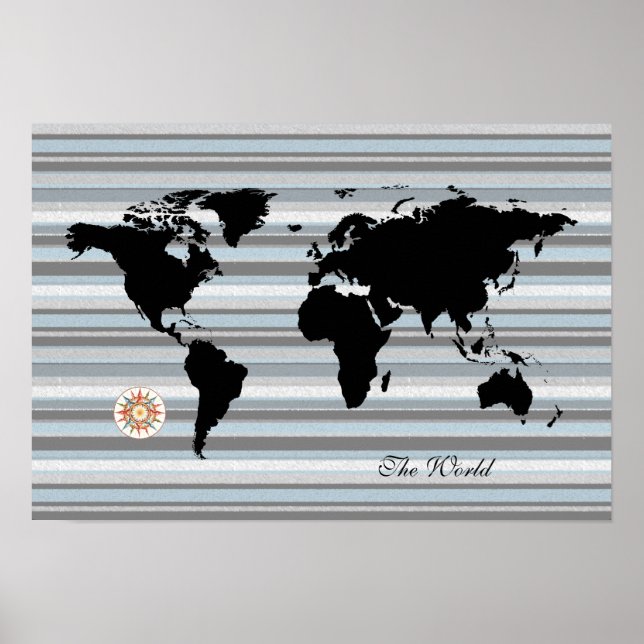 Poster mapa preto do globo + faixas (Frente)