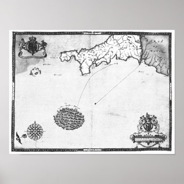 Pôster Mapa que mostra a rota da frota Armada (Frente)
