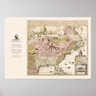 Poster Mapa Quebec Nova França América por Francês