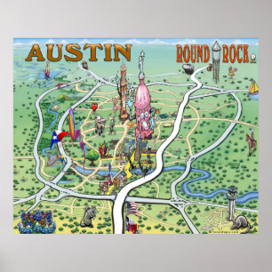 Poster Mapa redondo do divertimento de Texas da rocha de