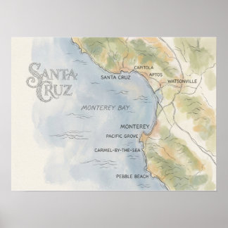 Poster Mapa Regional da Baía de Monterey Califórnia