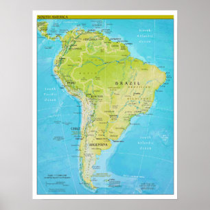 Pôster Mapa regional geopolítico de Ámérica do Sul
