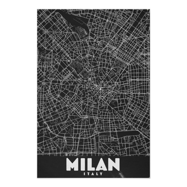Pôster Mapa Retro de Milão Itália (Frente)