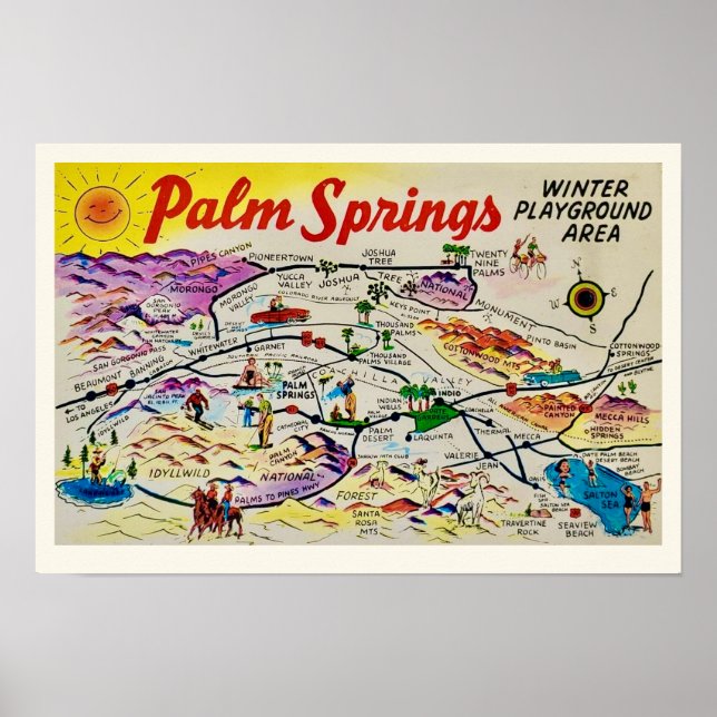 Poster Mapa Retro de Palm Springs (Frente)