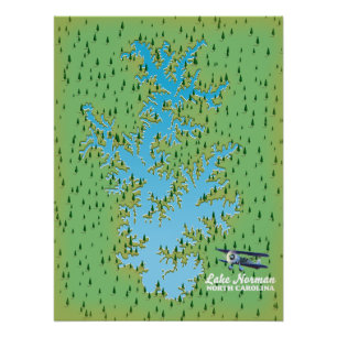 Pôster Mapa retrô do Lago Norman Carolina do Sul
