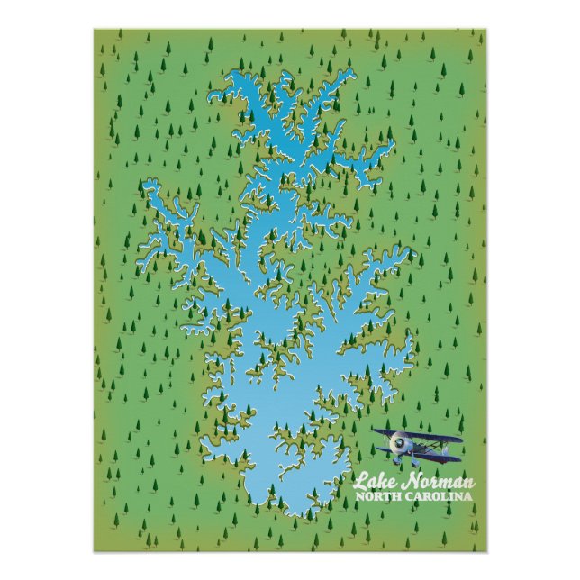 Pôster Mapa retrô do Lago Norman Carolina do Sul (Frente)