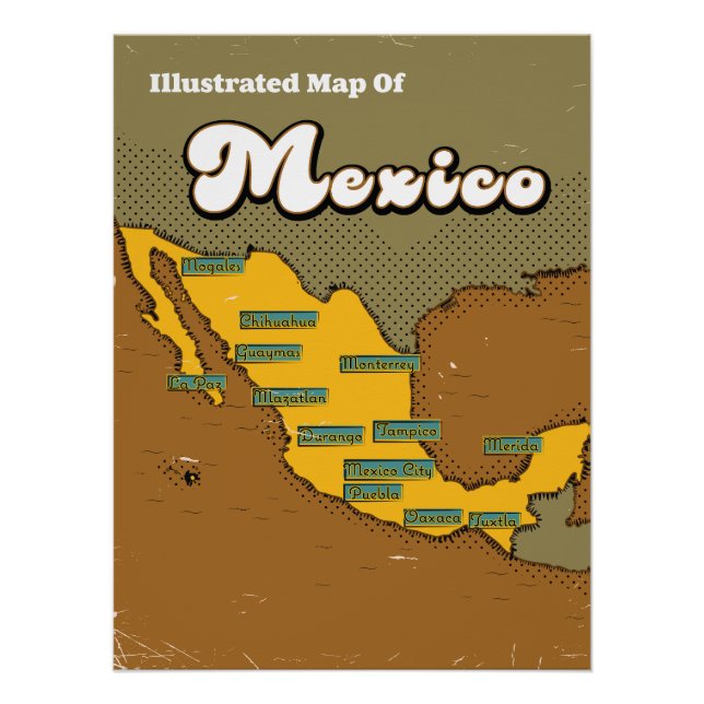 Pôster Mapa retrô do México (Frente)