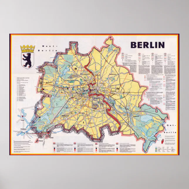 Poster Mapa Retro East/West Berlin | Zazzle Brasil