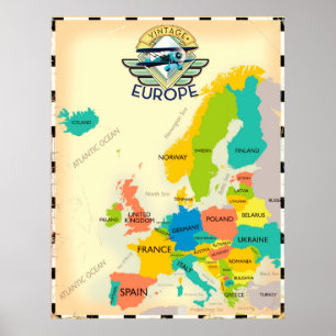Poster Mapa Retroativo Da Europa.