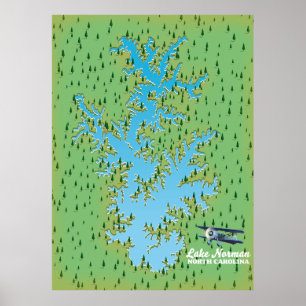 Poster mapa retrorreflector do Lago Norman Carolina do Su