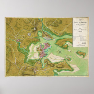 Pôster Mapa revolucionário da guerra de Boston