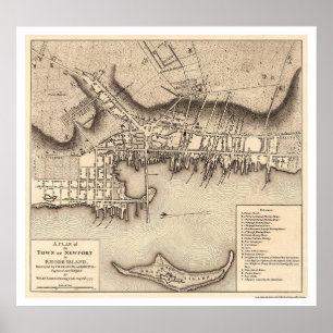 Pôster Mapa revolucionário de Newport da guerra - 1777