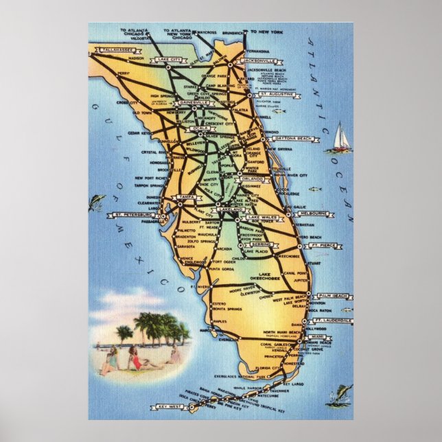 Poster Mapa Rodoviário da Flórida (Frente)