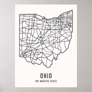 Poster Mapa rodoviário do Estado de Ohio - Buckeye State 