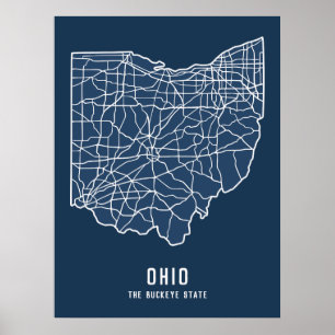Poster Mapa rodoviário simples de Ohio - Mapa do Estado d