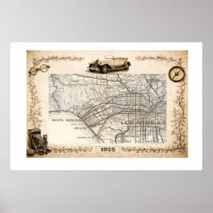 Poster Mapa Rodoviário Turístico de 1925 do Lado Oeste de